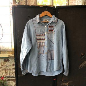 Western Nevada Jeans Long Sleeve || Womens Jean Button Up Size Small